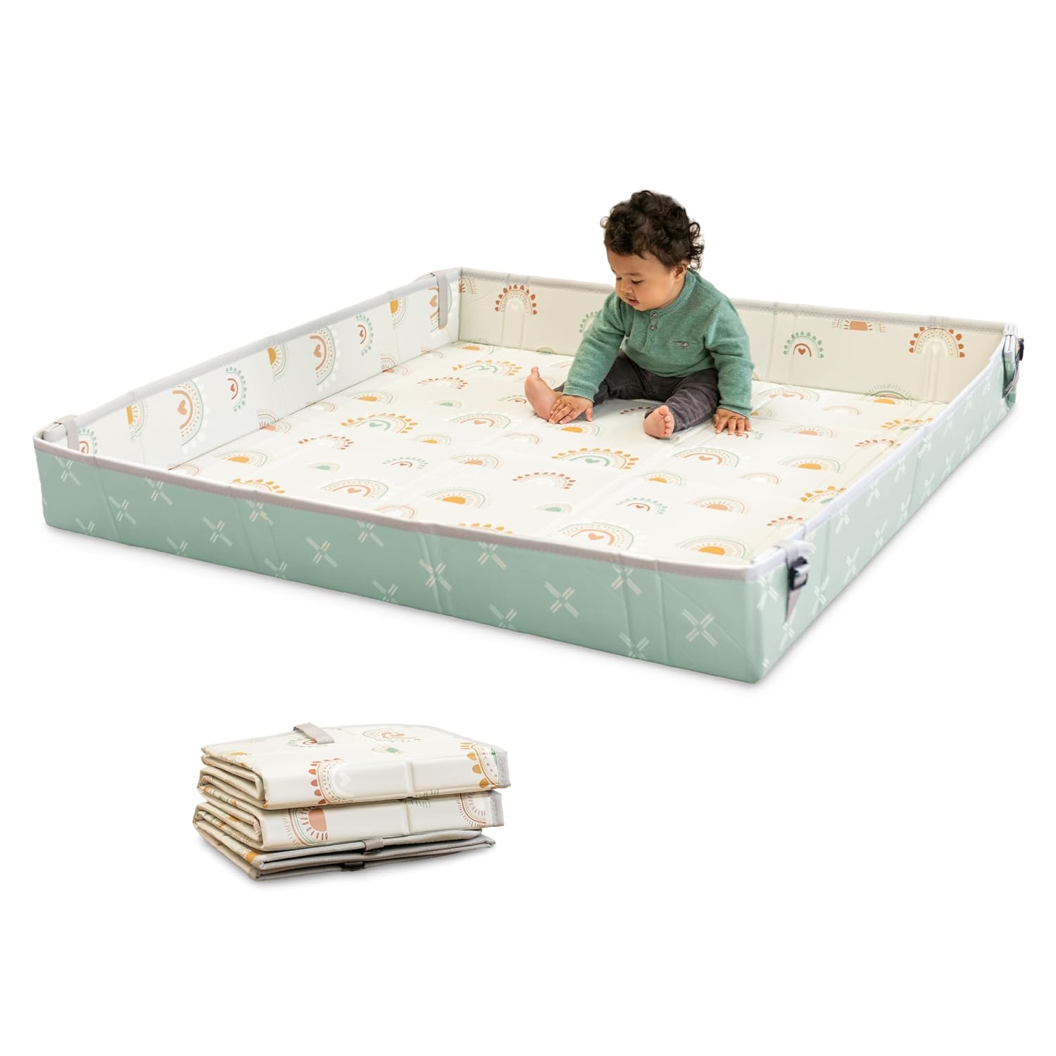 Infantino Foldable Foam Play Mat Reversible 57×57 in, Rainbows | Reversible design with two sides to play, Lightweight & portable, Water-resistant & wipeable, Folds flat for easy storage
