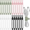 24Pcs Silicone Cable Straps Cord Organizer for Bundling Earphone, Phone Charger, Computer Cords, Reusable Cable Ties Wire Organizer in Home,Office,Kitchen,School (4 Colors)