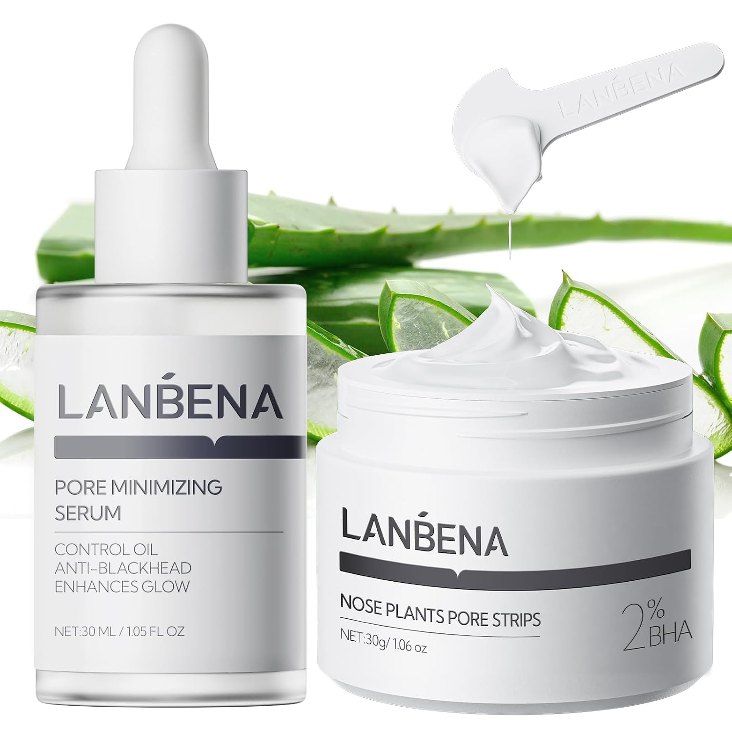 LANBENA 3-in-1 Blackhead Removal Set – Pore Strips (30g), Pore Minimizing Serum (30ml) & Removal Paper – Mask for Face, Minimizes Pores & Leaves Skin Fresh & Clean, Blackhead Remover