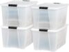 IRIS USA 4-Pack 72 Quart Storage Bins with Lids, Pearl | Conceals contents for a clean look. Perfect for moving, blankets, clothing, and garage storage. Nestable design saves space.