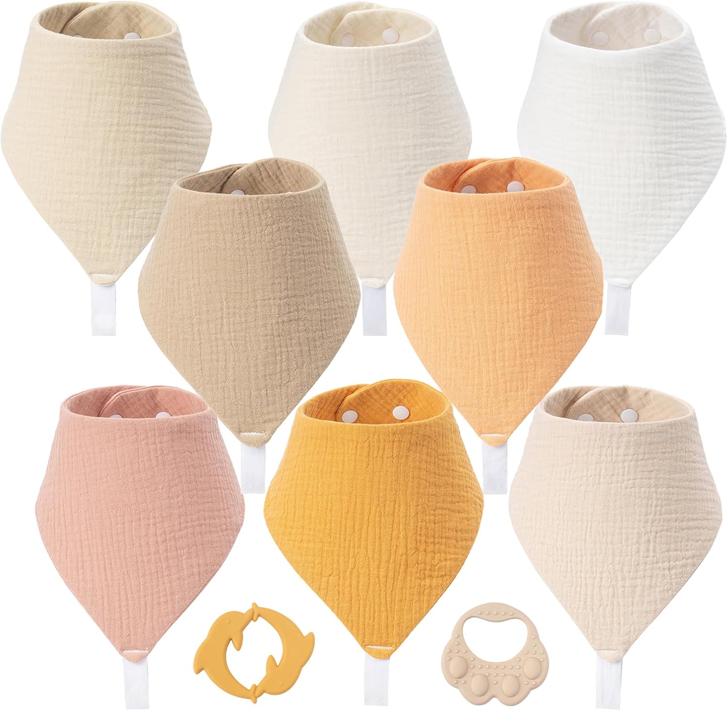 Soft Muslin Baby Bandana Drool Bibs for Boys & Girls, Absorbent Infant Teething Bib with 2 Teethers & Snaps