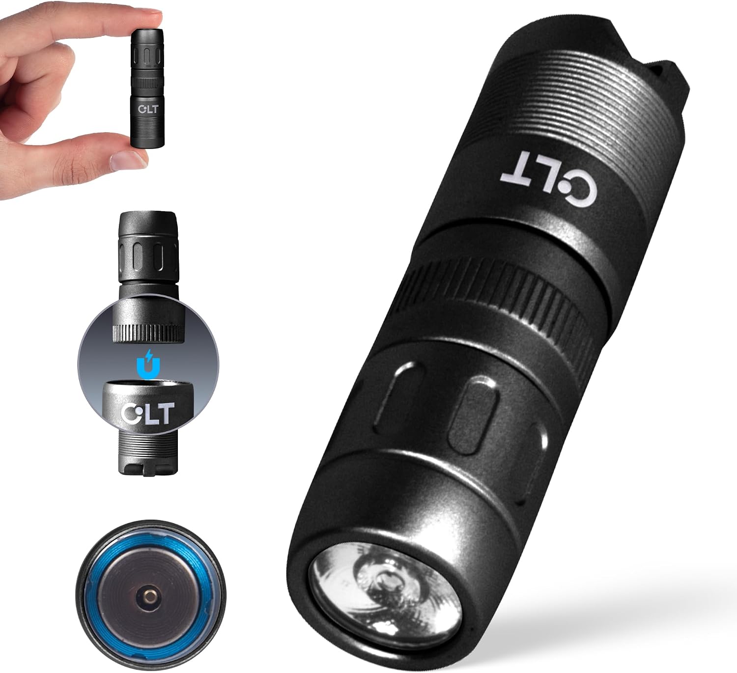 CLT Mini EDC Rechargeable Flashlight Magnetic Keychain, Snap on/off, 105 Lumen, Portable and Compact LED Keychain Flashlights – Durable Built-in Battery Ideal for Everyday Carry – Black
