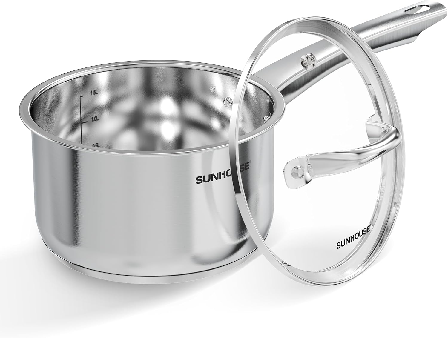 Sunhouse 2 QT Stainless Steel Sauce Pan with Lid, Small Pot for Cooking, PFOA-Free, Advanced Impact Bonding Induction Base Mini Saucepan, Compatible with Induction, Ceramic, Gas