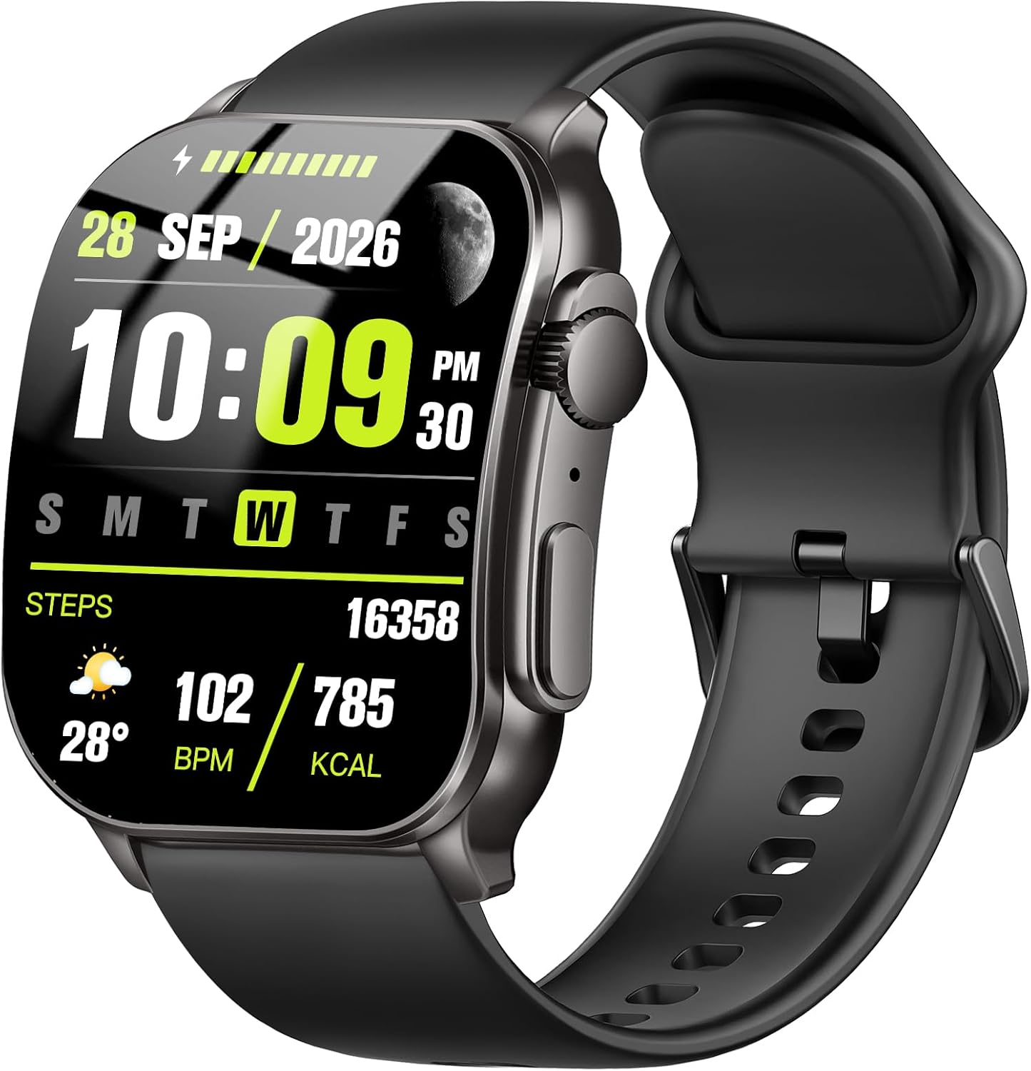 Smart Watch, 2.01″ AMOLED Curved Touchscreen Fitness Watch for Men Women, IP68 Waterproof, 24/7 Heart Rate/Sleep Monitor, Fitness Tracker with Pedometer, 120+ Sports Modes, Smartwatch for Android iOS