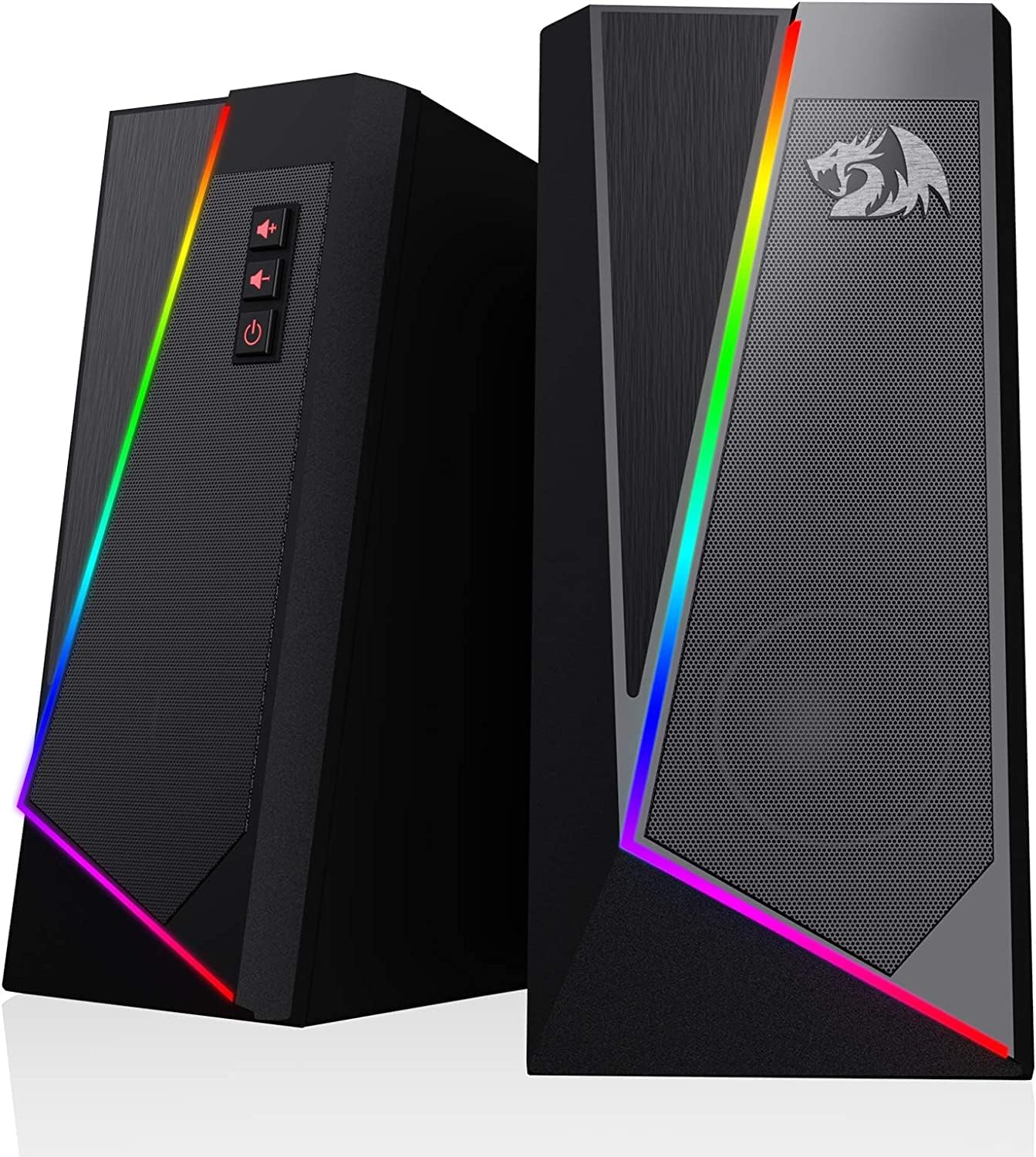 Redragon GS520 Wired 2.0 Channel Stereo Sound Desktop RGB Computer Speakers | Enhanced Auido Quality, Plug & Play USB Powered PC Gaming Speaker, 6 Colorful Backlight Modes, Easy-Access Volume Control
