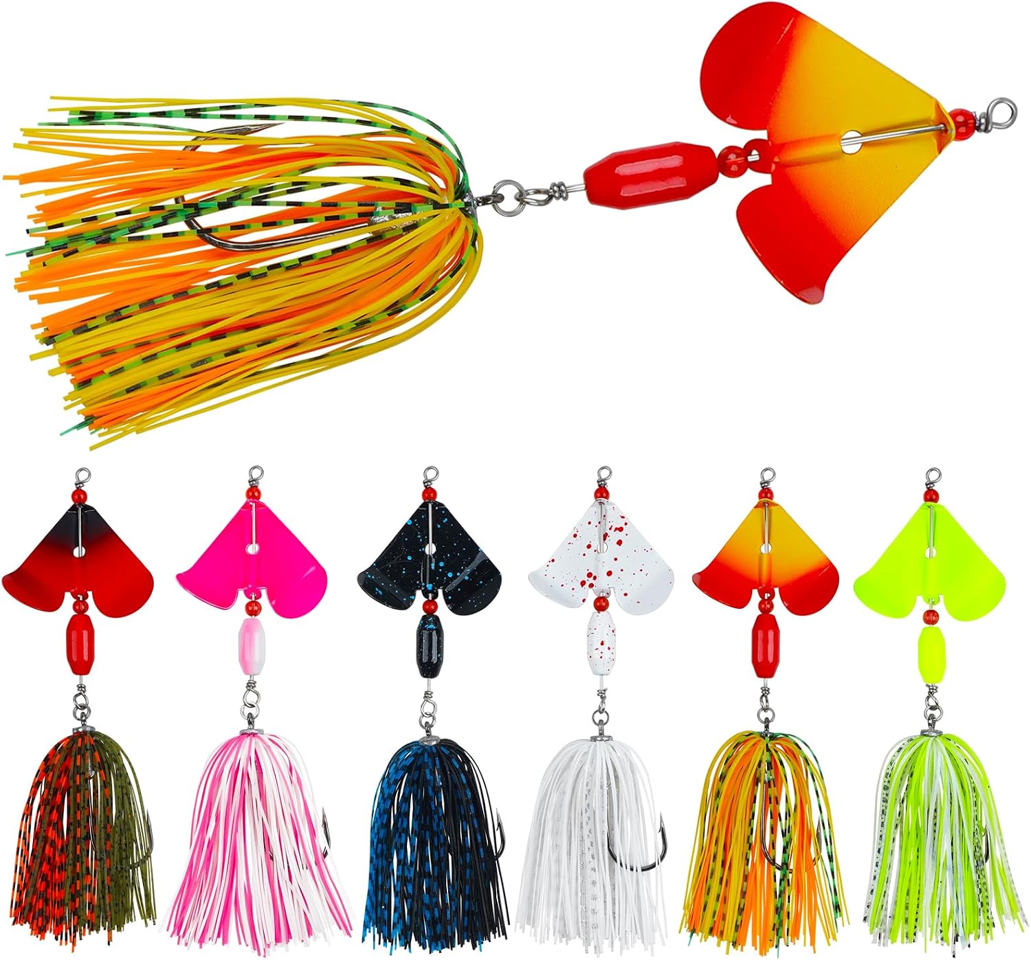 Spinnerbait Fishing Lures Kit, 6pcs Bass Fishing Buzzbait Lures Hard Metal Spinner Baits Swim Jigs for Bass Trout Salmon Pike Freshwater Saltwater