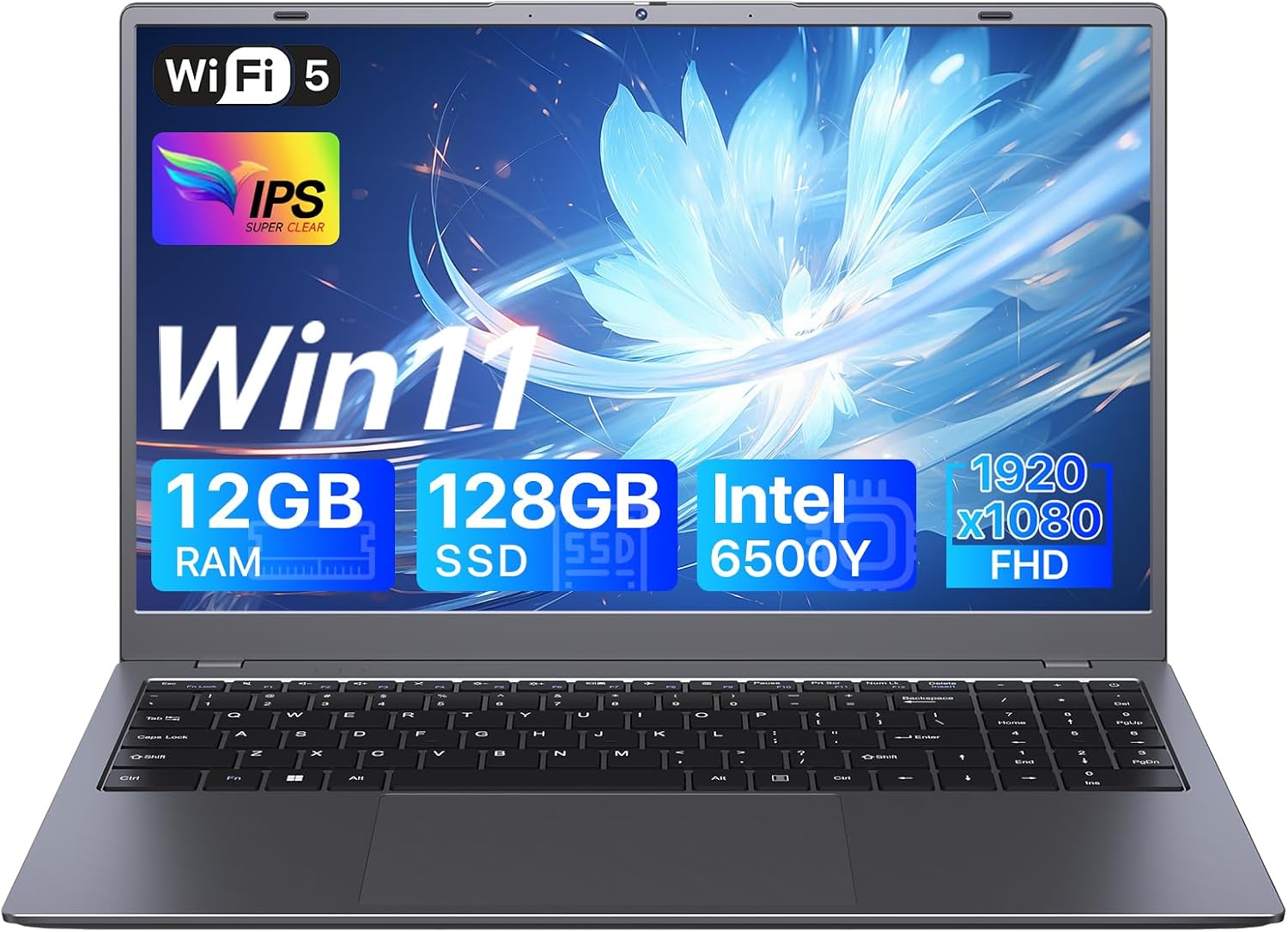 15.6″ Laptop Computer, Pentium Gold 6500Y (Beat Celeron, Up to 3.4GHz), 8GB RAM 128GB SSD, Bluetooth, WiFi, HDMI, USB-C PD, Privacy Webcam, 38Wh Battery, Thin & Portable Laptops, Work/Business