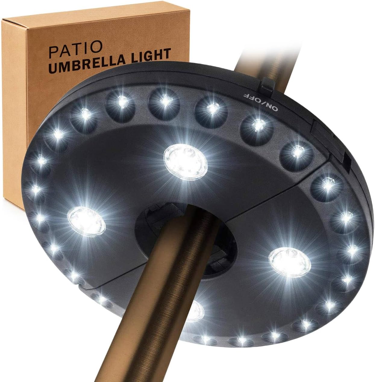 OYOCO Patio Umbrella Light 3 Brightness Modes Cordless,with 28 Cool White LEDs-4 * AA Battery Operated Umbrella Lights,Fits 1.15″-2″ Umbrella Poles,for Patio Umbrellas,Camping Tents and Indoor Use