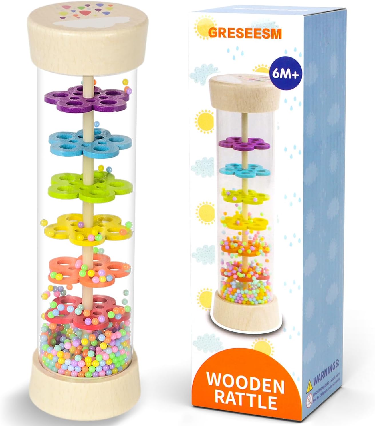 Rain Stick Montessori Baby Toys for 6-12 Months 1 Year Old, Wooden Rainmaker Infant Musical Sensory Toy, Baby Shower Gift for Newborn Toddler Boys Girls, 7.7″