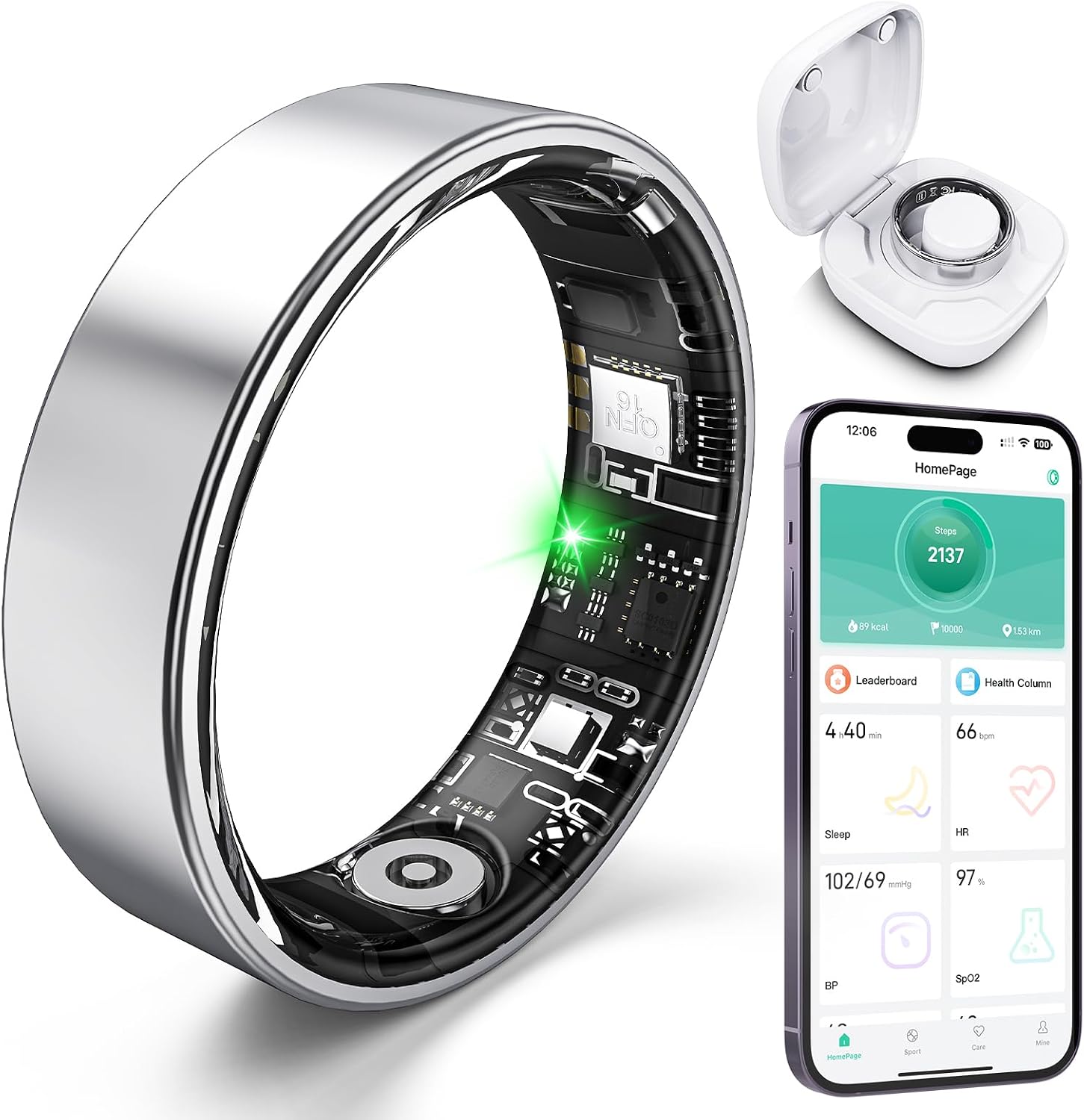 Smart Ring with Sleep Monitoring, Step Counting, Heart Rate for iPhone and Android, No Subscription Fee, IP68 Waterproof Health Tracker (Silver, 10)