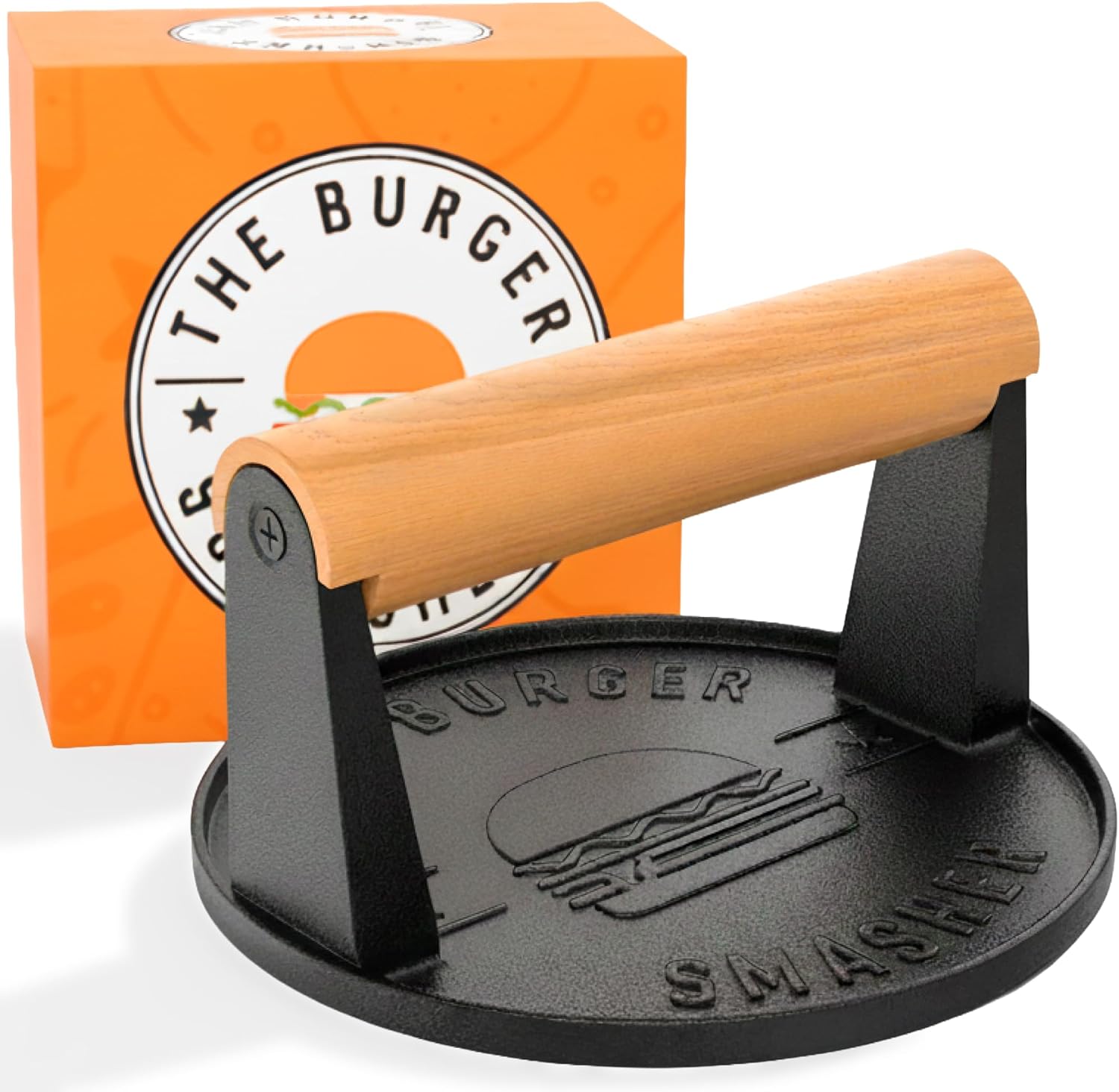 The Burger Smasher™ Pre-Seasoned Heavy Duty Cast Iron Smash Burger Press Kit – Heat Resistant Burger Smasher for Griddle, Food, Chef, Meat & Cooking Press, Hamburger Smasher – 30 Patty Paper