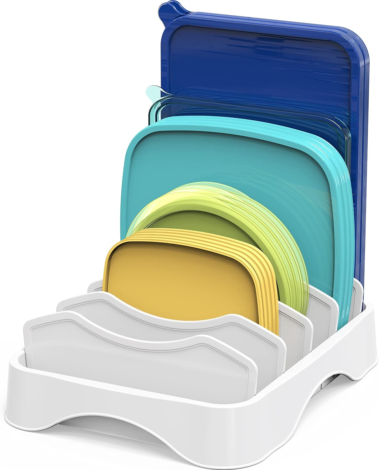 Simple Houseware Food Container Lid Organizer, Adjustable Dividers Lids Storage, 10”x8”, White