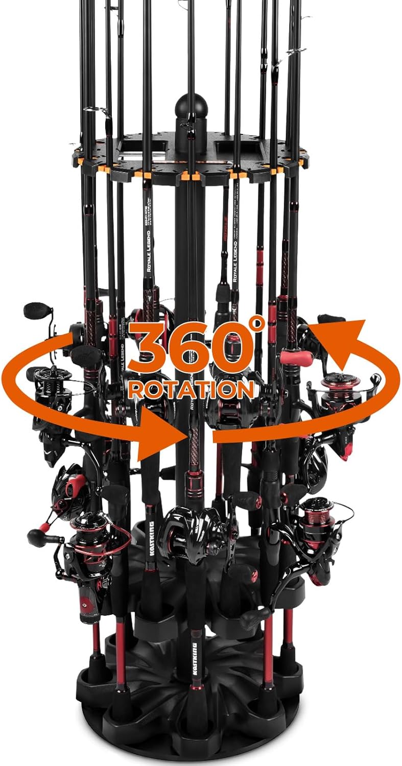 KastKing V16 Rotating Fishing Rod Holder for Garage, Floor Rack Holds Up to 16 Rods & Combos, Space-Saving Pole Organizer with Foam, Durable ABS, Fishing Gear Storage Gift for Men