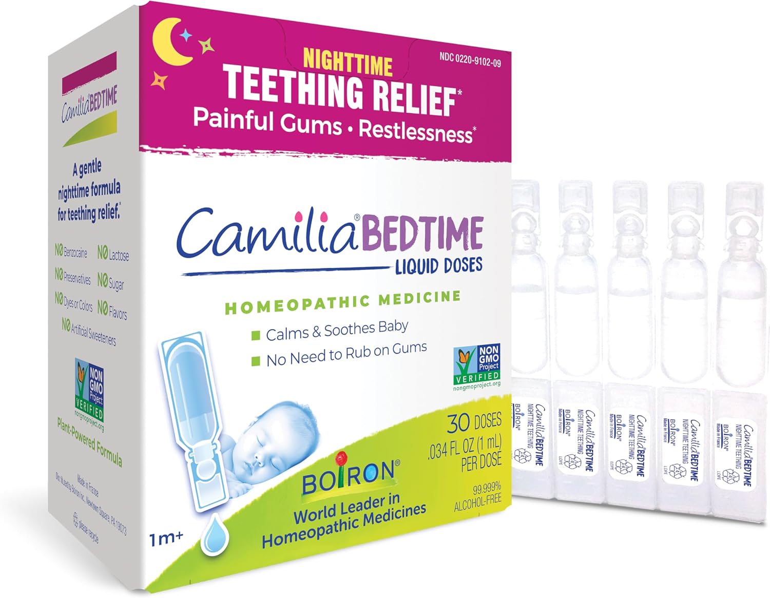Boiron Camilia Bedtime Liquid Doses for Nighttime Teething Relief, Painful Gums, Restlessness, and Irritability – 30 Count