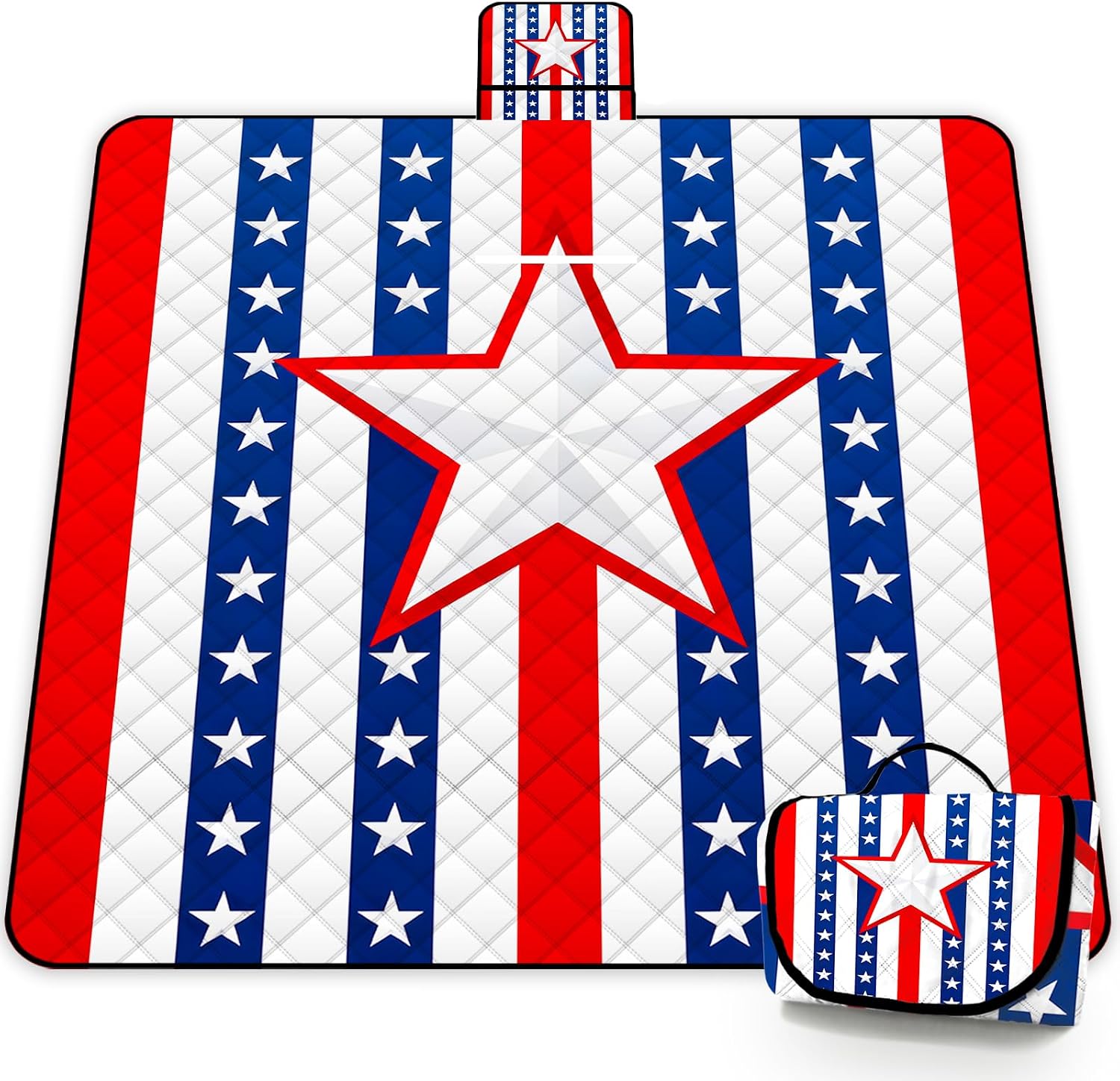 Poedist Extra Large Picnic Blanket Waterproof,80″x 80″Foldable Machine Washable Beach Blanket,Outdoor Blanket for 6-8 Adults, for Indoor Crawling,Park Beach,Camping,Hiking,Family Travel(Patriotism)