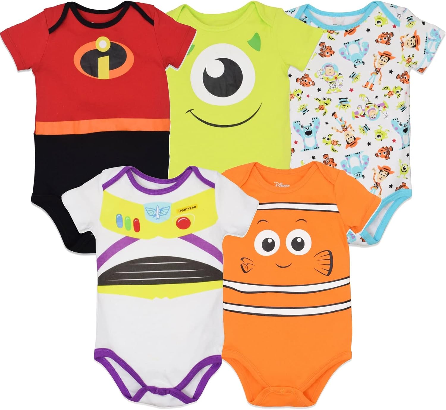 Disney Baby 5-Pack Short Sleeve Bodysuits Newborn to Infant