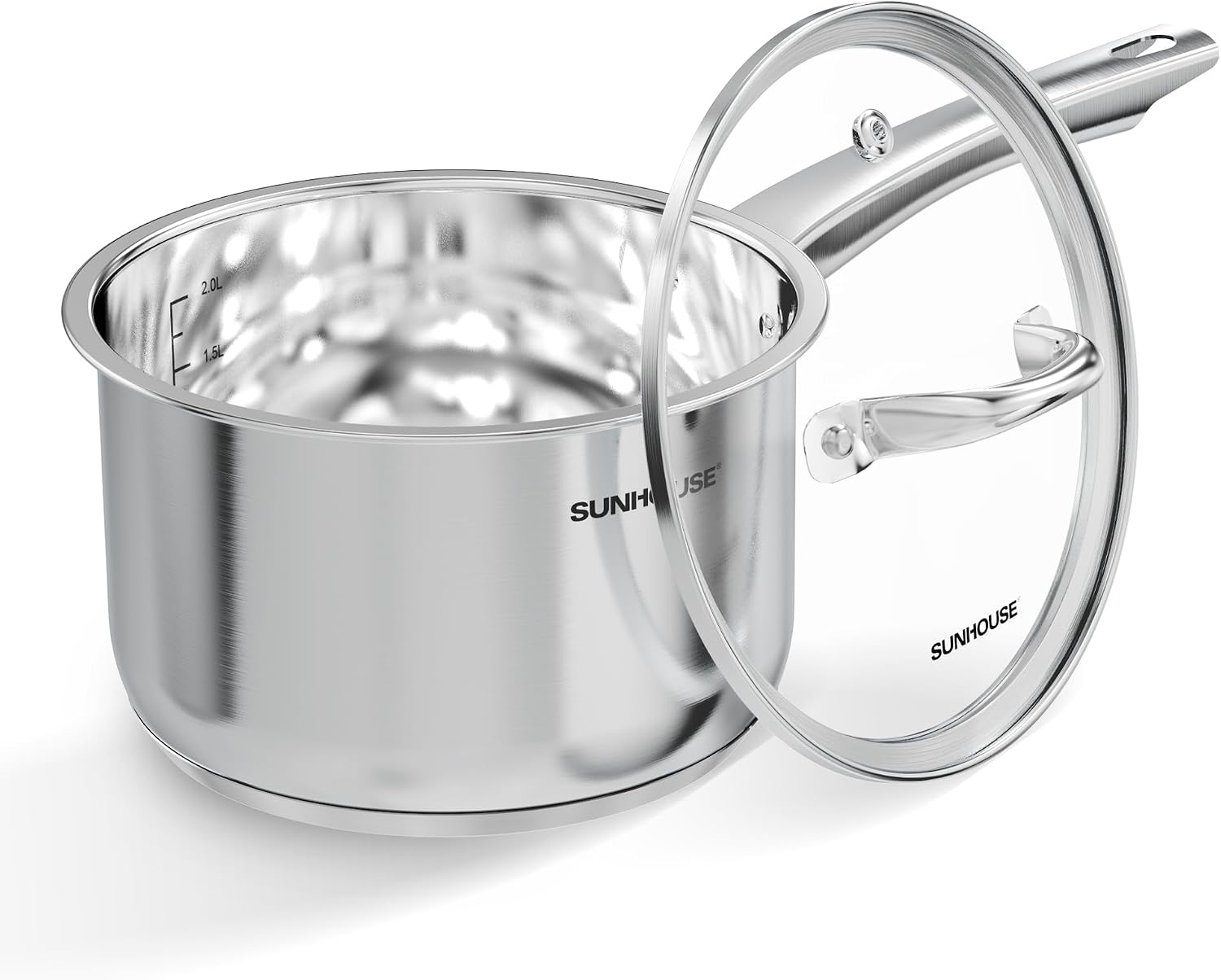Sunhouse 3 QT Stainless Steel Sauce Pan with Lid, Small Pot for Cooking, PFOA-Free, Advanced Impact Bonding Induction Base Mini Saucepan, Compatible with Induction, Ceramic, Gas