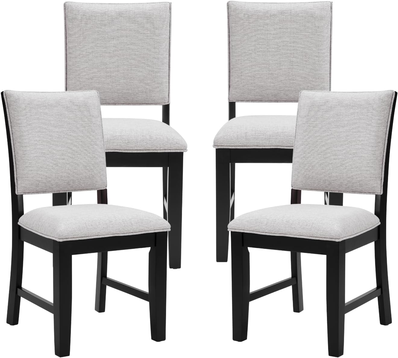 chairus Farmhouse Dining Chairs Set of 4, Upholstered Armless Dining Room Chairs with Stuffed Back and Cushion Wooden Kitchen Chairs for Dining Table/Restaurant/Reception, Linen Grey/Black Leg
