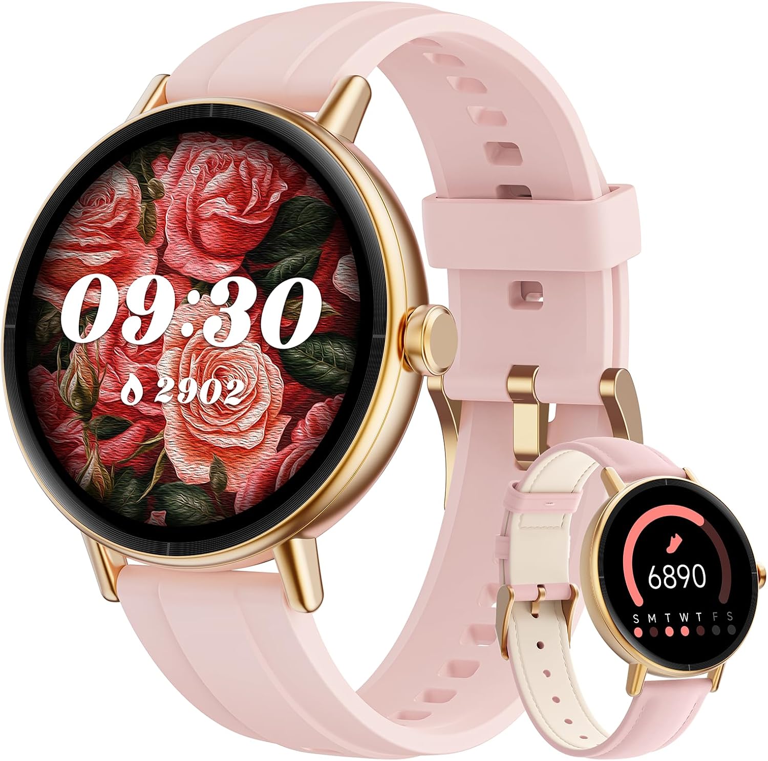 Gydom Smart Watch for Women Compatible iPhone/Android/Samsung (Answer/Make Call), 40mm Activity Fitness Tracker with 101+ Sports Modes, Heart Rate/SpO2/Stress/Sleep/Period Monitor, 2 Bands, IP68, Pink