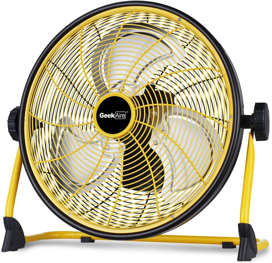 Geek Aire Rechargeable Outdoor High Velocity Camping Floor Fan, 16” Portable Battery Operated Fan with Metal Blade for Garage Camping Gear Accessories