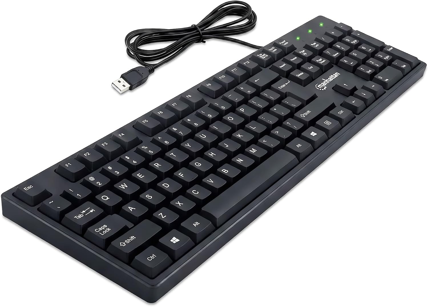 Manhattan Wired Computer Keyboard – Basic Black Keyboard – with 4.5ft USB-A Cable, 104-keys, Foldable Stands – Compatible for Windows, PC, Laptop – 3 Yr Mfg Warranty – 179324