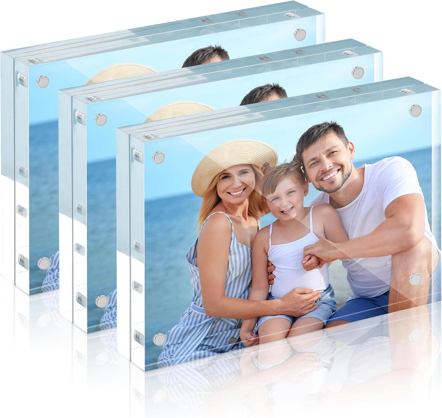 HOUSE DAY Acrylic Picture Frames 4×6, 3 Pack Magnetic 4 x 6 Picture Frame, Double Sided Clear 4×6 Photo Frame with Microfiber Cloth, Frameless FreeStanding 4×6 Frame Gift for Desktop Display