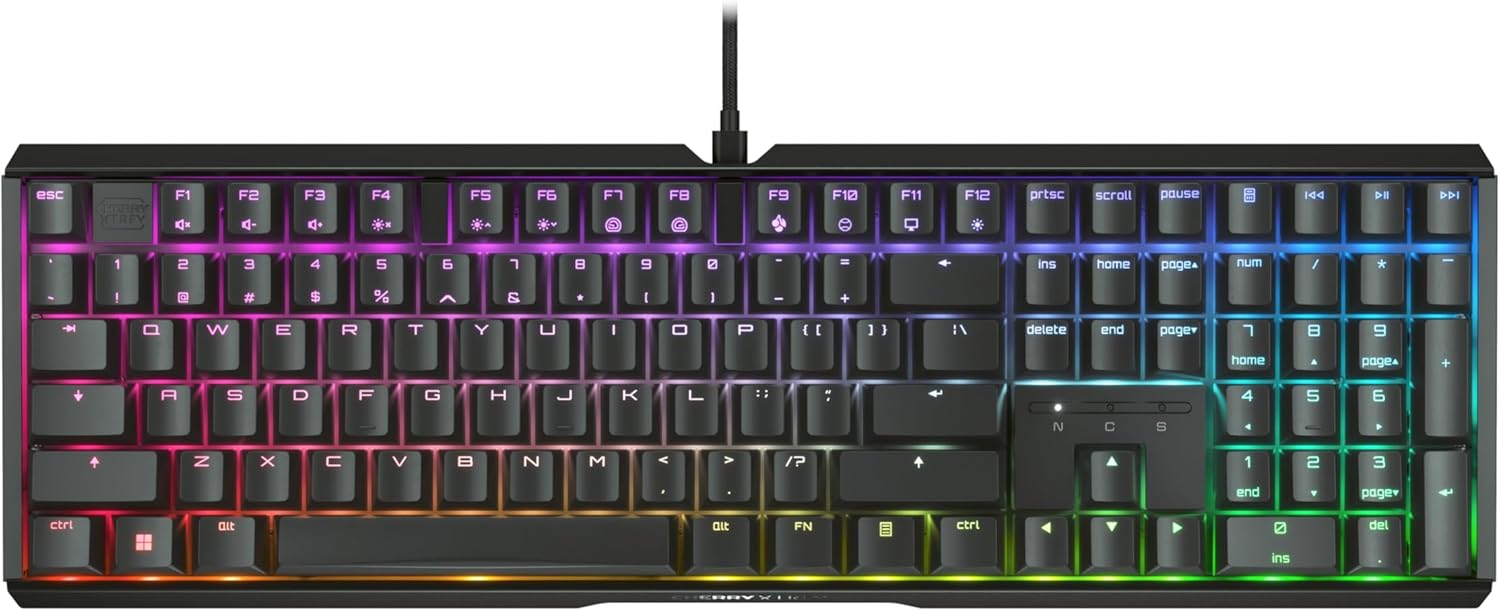 CHERRY XTRFY MX 3.1, Wired Mechanical Gaming Keyboard, Durable Aluminum Housing, RGB Lighting, Integrated Damping Mechanisms, USB-A, MX2A Brown Switches, Black