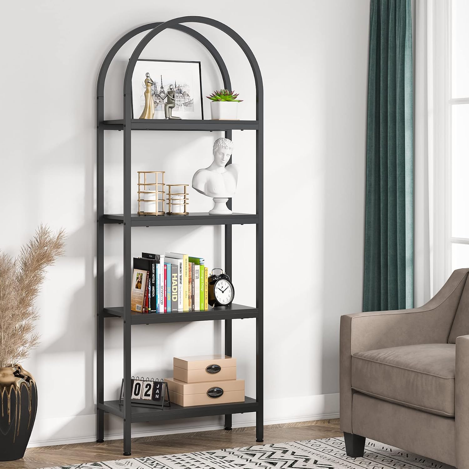 Tribesigns 4-Tier Open Bookshelf, 70.8″ Wood Bookcase Storage Shelves with Metal Frame, Freestanding Display Rack Tall Shelving Unit for Office, Bedroom, Living Room, Easy Assembly (Black, 1PC)