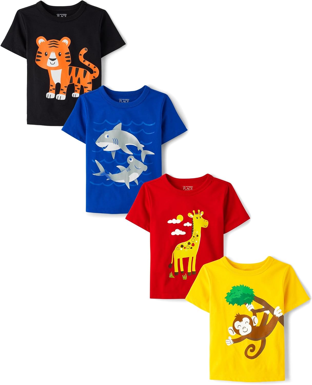 The Children’s Place Baby Boys and Toddler Dinos,Animals,Cars Short Sleeve Graphic T-Shirts,4 Pack