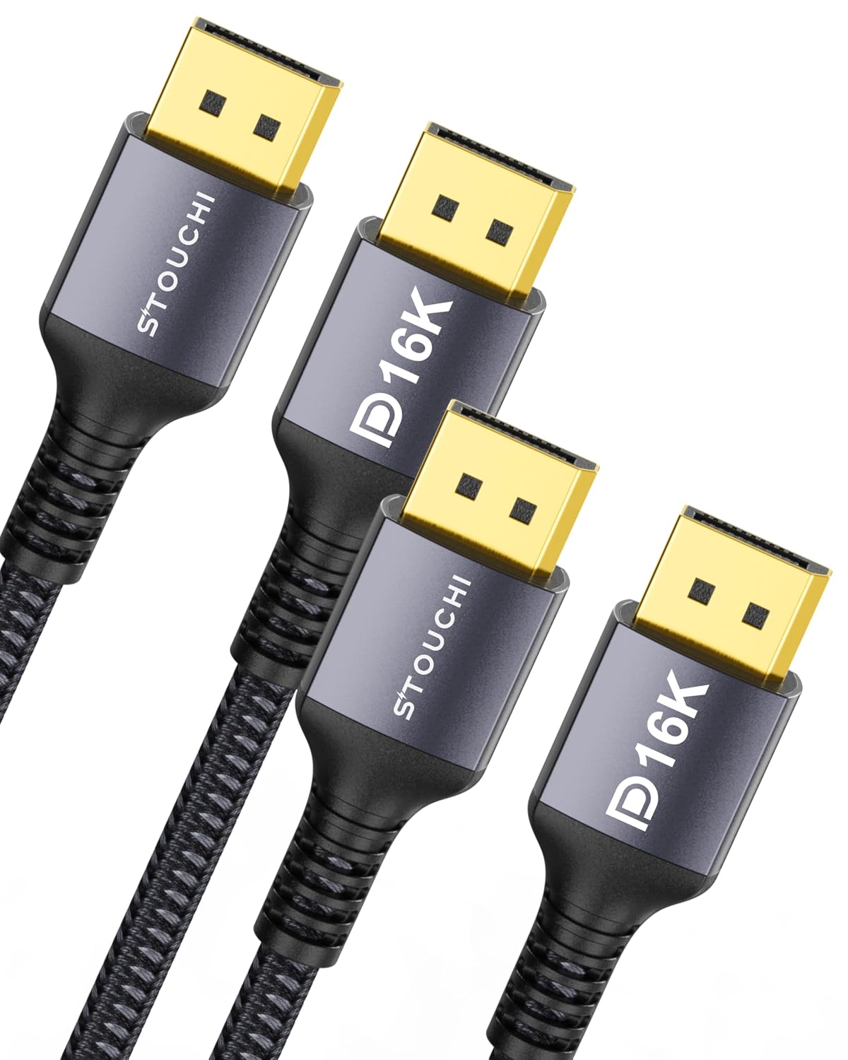 Stouchi 2 Packs VESA Certified DisplayPort 2.1 Cable 6.6FT, 80Gbps UHBR20 [16K 8K@240Hz 4K@360Hz] DP Cord, Support FreeSync G-Sync, DSC 1.2a, Snag-Free Connector for RTX 5090/4090, Gaming Monitor