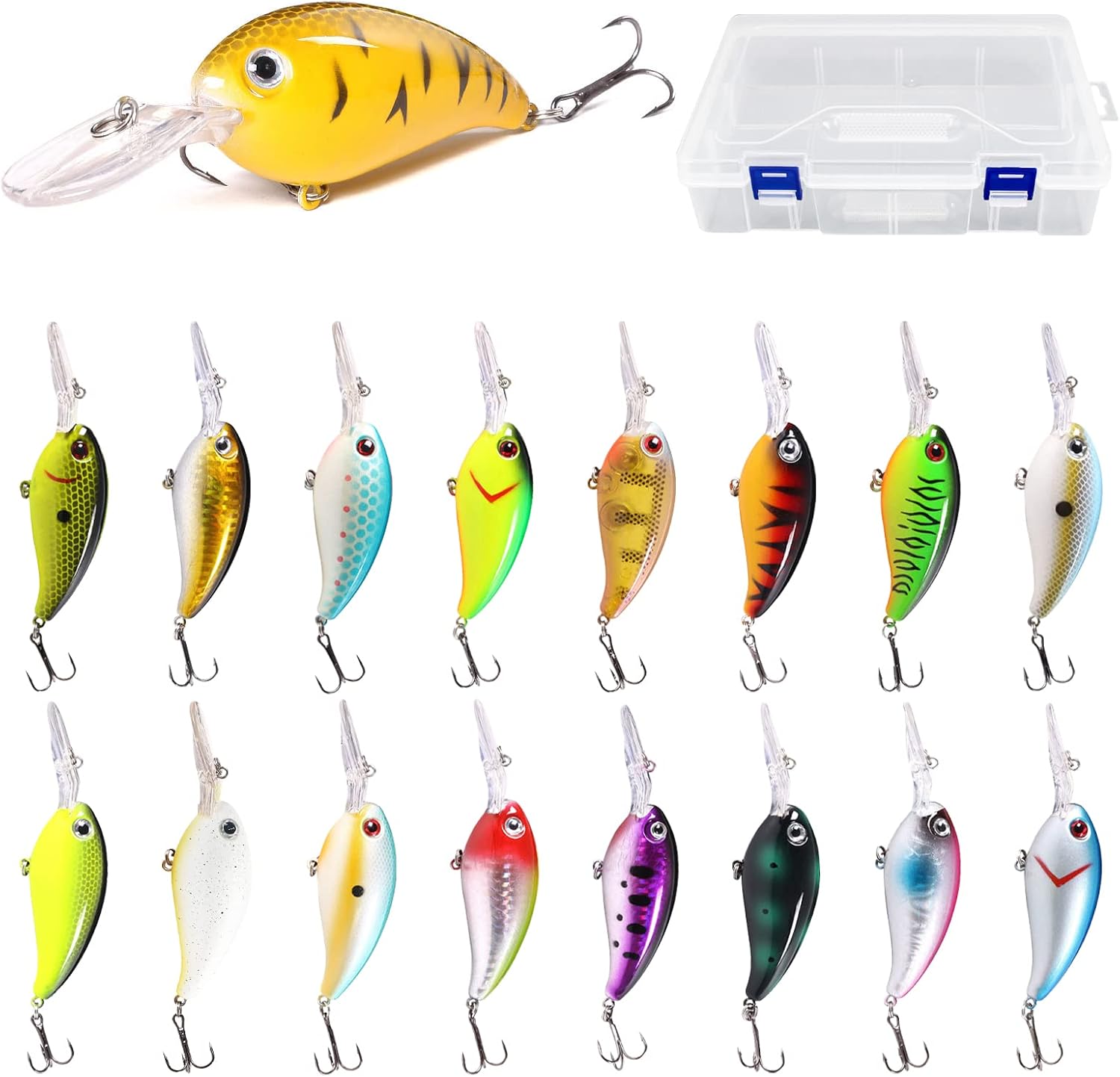 Crankbaits for Bass Fishing 17 PCs, Fishing Lures with Storage Box, 3.94″ Deep Diving Crank Baits, Fishing Gifts for Men Freshwater Saltwater