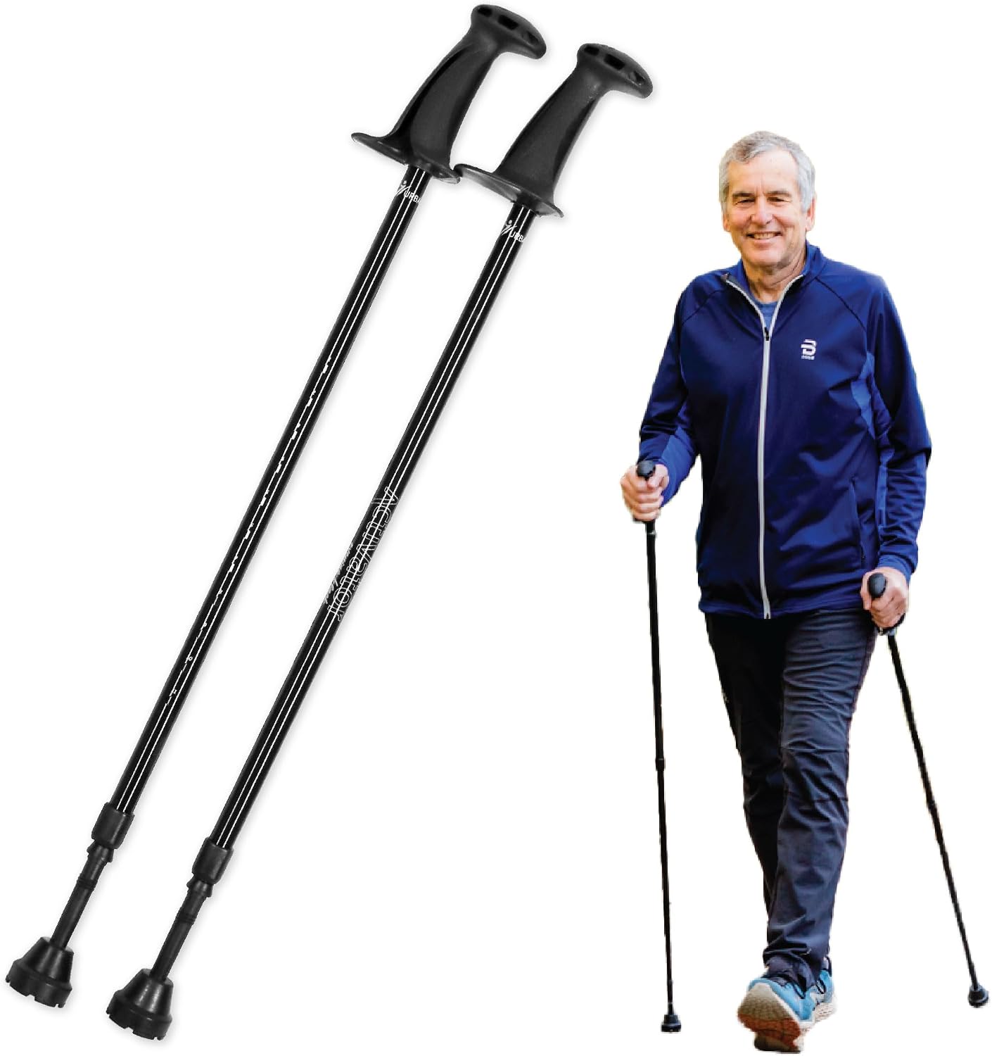 Urban Poling ACTIVATOR® Walking Poles for Balance and Rehabilitation – 1 Pair – Ergonomic CoreGrip™ Handles – Adjustable, Collapsible, and Lightweight for Stability and Recovery in Evening Black