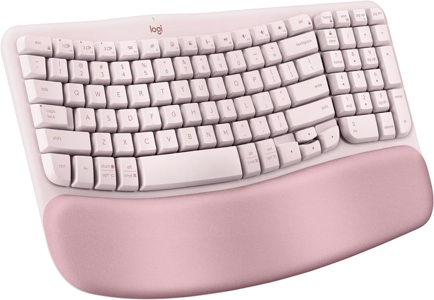 Logitech Wave Keys Wireless Ergonomic Keyboard with Cushioned Palm Rest, Comfortable Natural Typing, Easy-Switch, Bluetooth, Logi Bolt Receiver, for Multi-OS, Windows/Mac – Rose