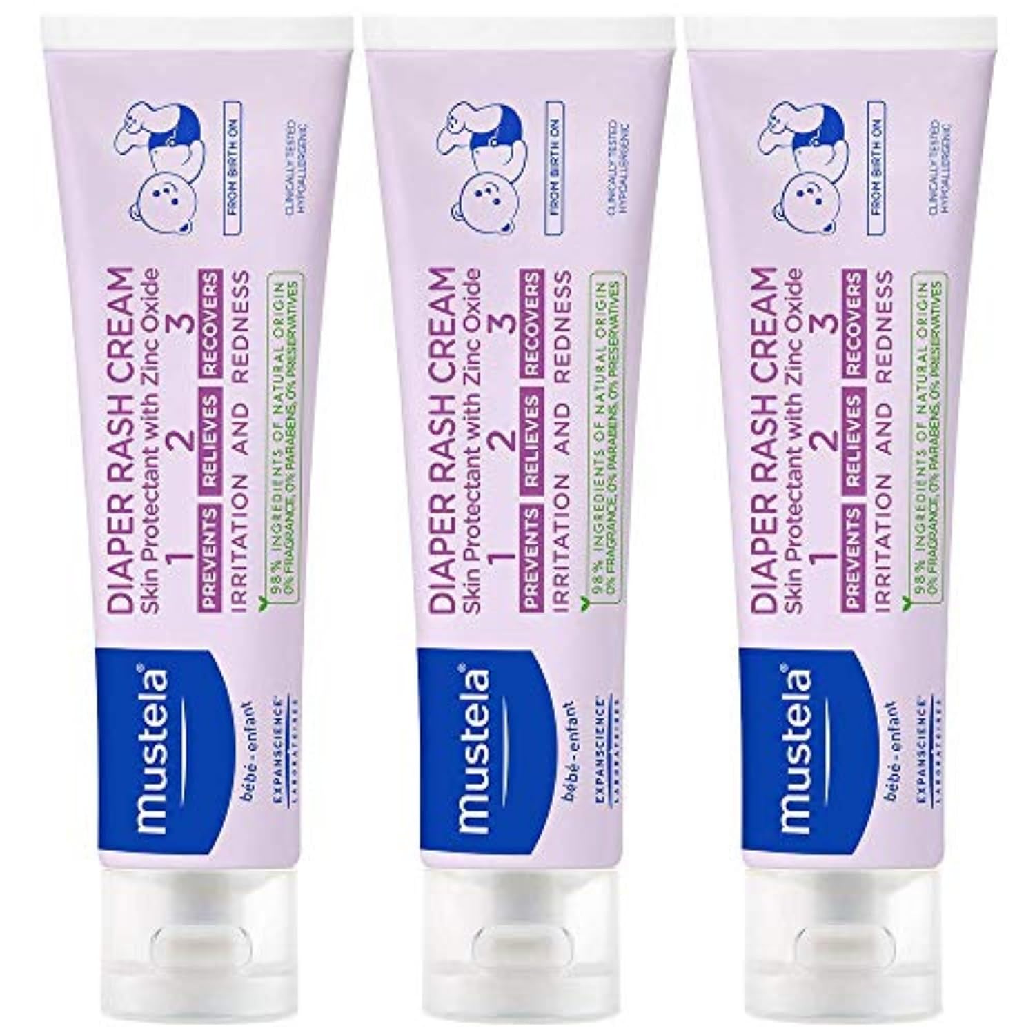 Mustela Baby Diaper Rash Cream 123 – Skin Protectant with Zinc Oxide – Fragrance Free & Paraben Free – with 98% Natural Ingredients – Various Packaging