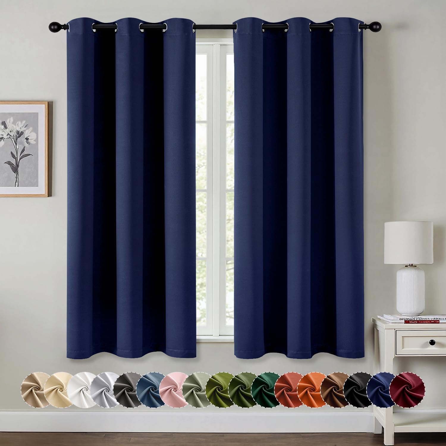 MIULEE Blackout Curtains for Bedroom Living Room 2 Panels, Thermal Insulated Room Darkening Drapes Grommet Noise Reducing Light Blocking Window Treatments 63 Inches Long 40×63 Inch Navy Blue