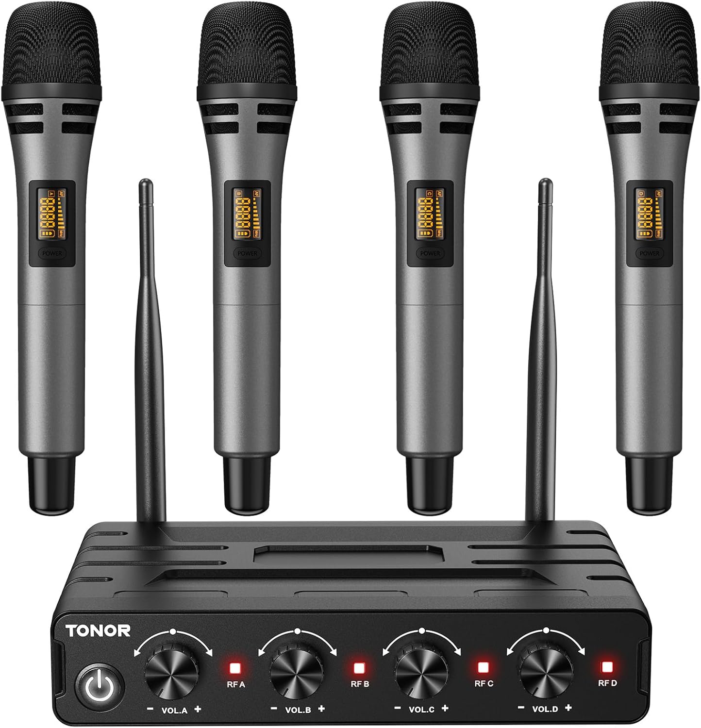 TONOR Wireless Microphones System with 4×10 Channels Cordless Handheld Microfono Inalambrico, 60 m/200FT UHF Range, Mics with Stable Signal Transmission for Karaoke Singing Party Church Wedding