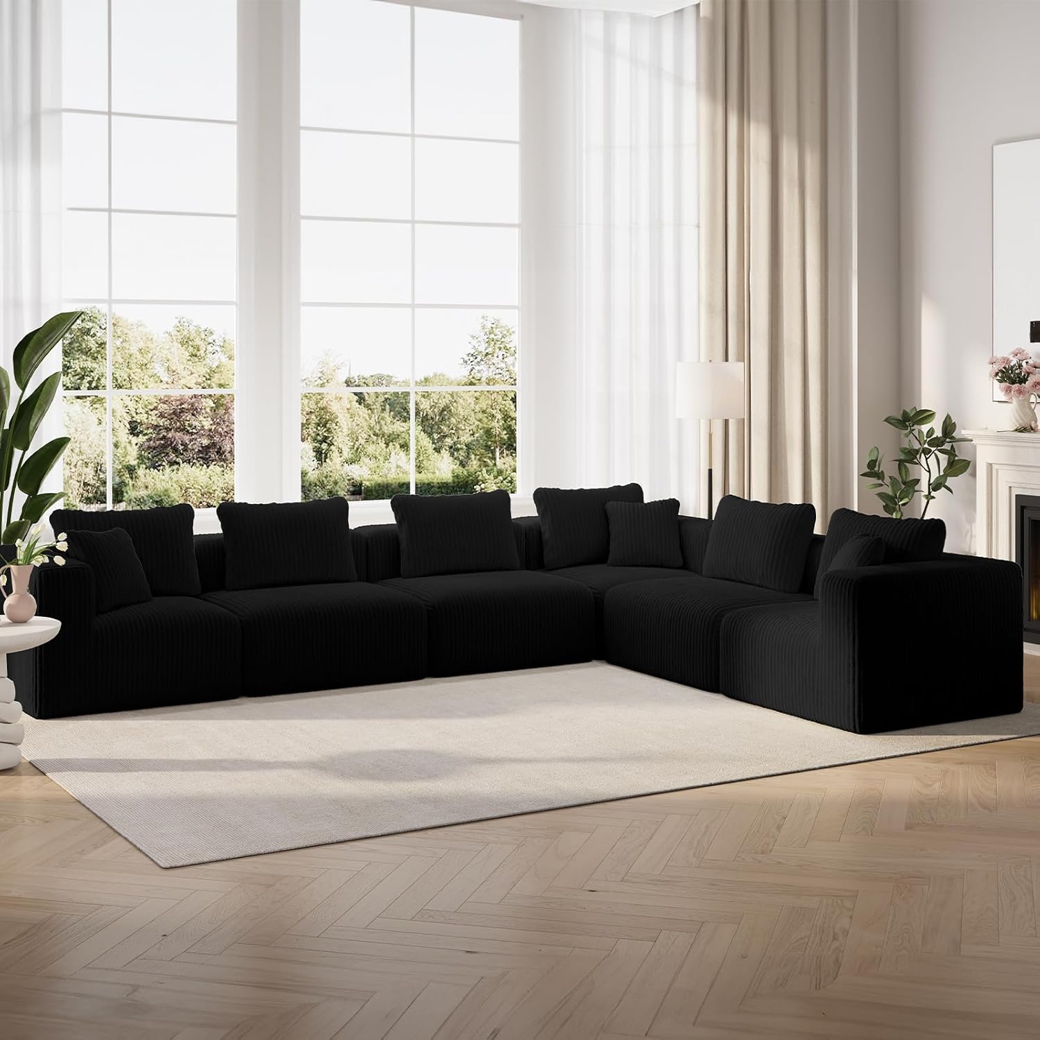 Novilla 141″ Modular Sectional Sofa, Modern Cloud Sectional Couch with Smarts Coil® Support, L-Shape Boneless Couch for Living Room Apartments Bedroom, No Assembly Required (6 Seat)