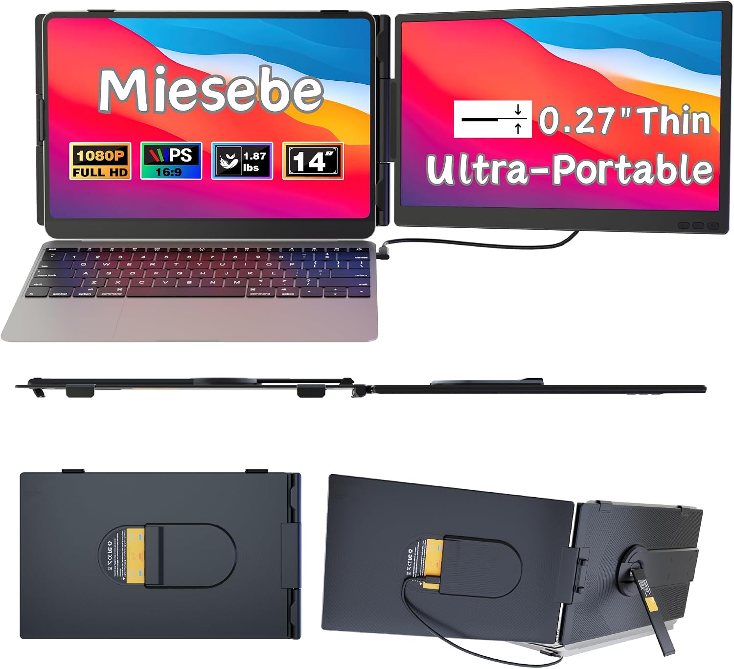 Laptop Screen Extender 14″, Ultra Thin 0.27” FHD 1080P Portable Monitor for Laptop 13-17.3″, Plug n Play Extra Monitor Extender, Eye Care Second Screen for MacBook/Windows/Android/Switch/PS5