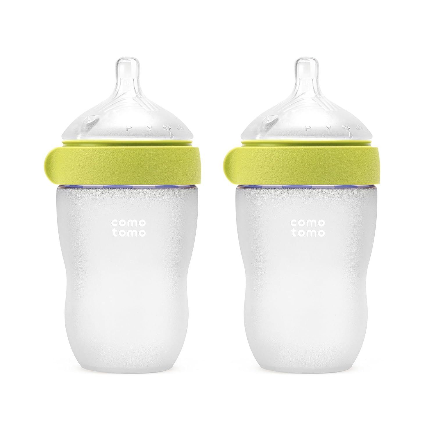 Comotomo Silicone Baby Bottle Gen 2 – 2026 Release (8oz) – Soft, Wide-Neck Bottle for Comfortable Feeding with Dual Anti Colic Vents (Includes Medium Flow Nipples), Green (Double Pack)