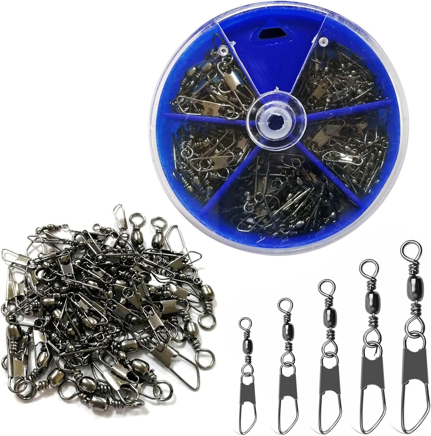 Fishing Snap Swivels Rolling Barrel Swivels with Safety Snaps High Strength Copper and Stainless Steel, Black Nickel Coated Quick Connect Swivel Snap Fishing Tackle