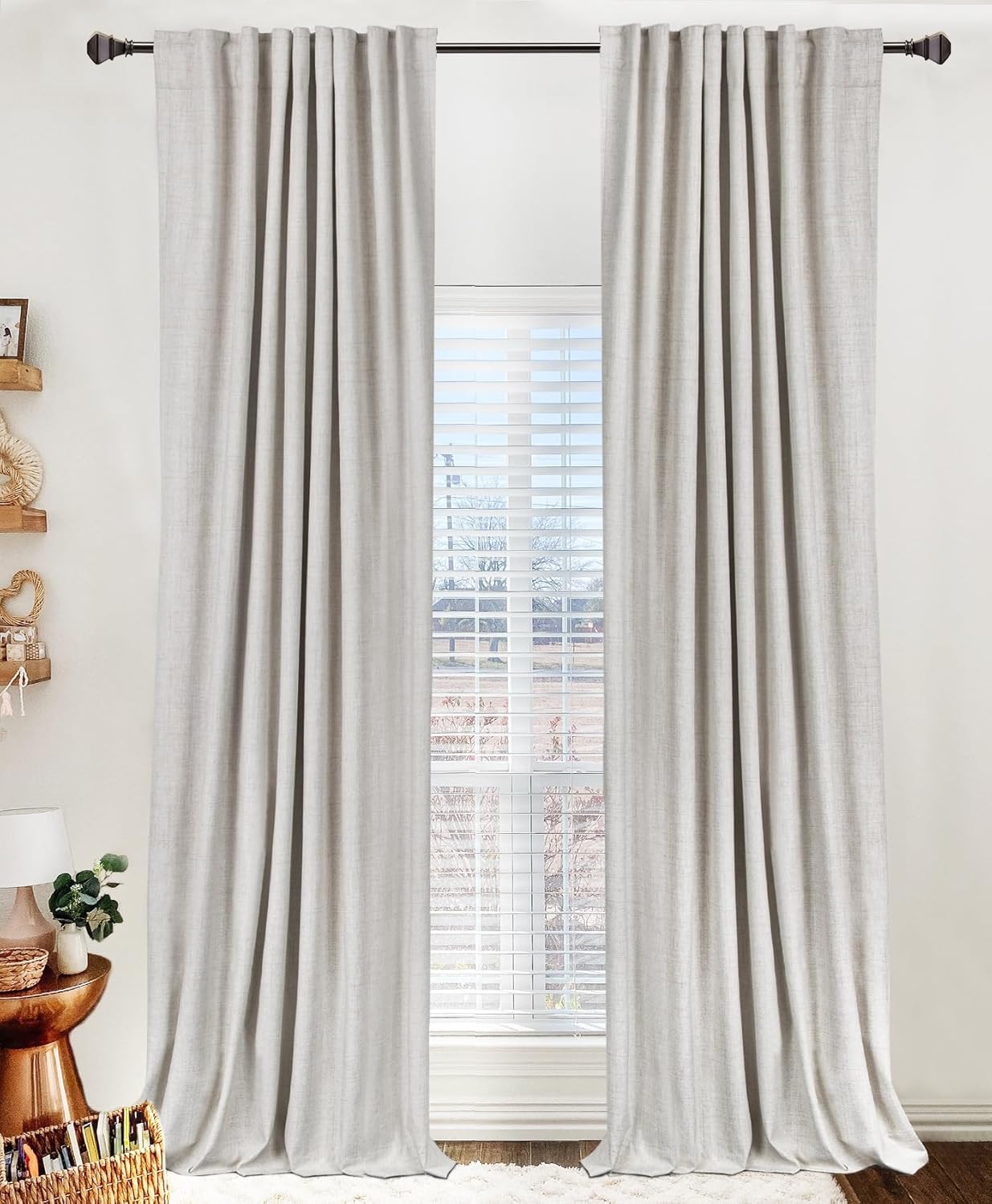 100% Blackout Shield Linen Blackout Curtains for Bedroom 84 Inches Long, Back Tab/Rod Pocket Living Room Drapes, Thermal Insulated Blackout Curtains 2 Panels Set, 50″ W x 84″ L, Beige