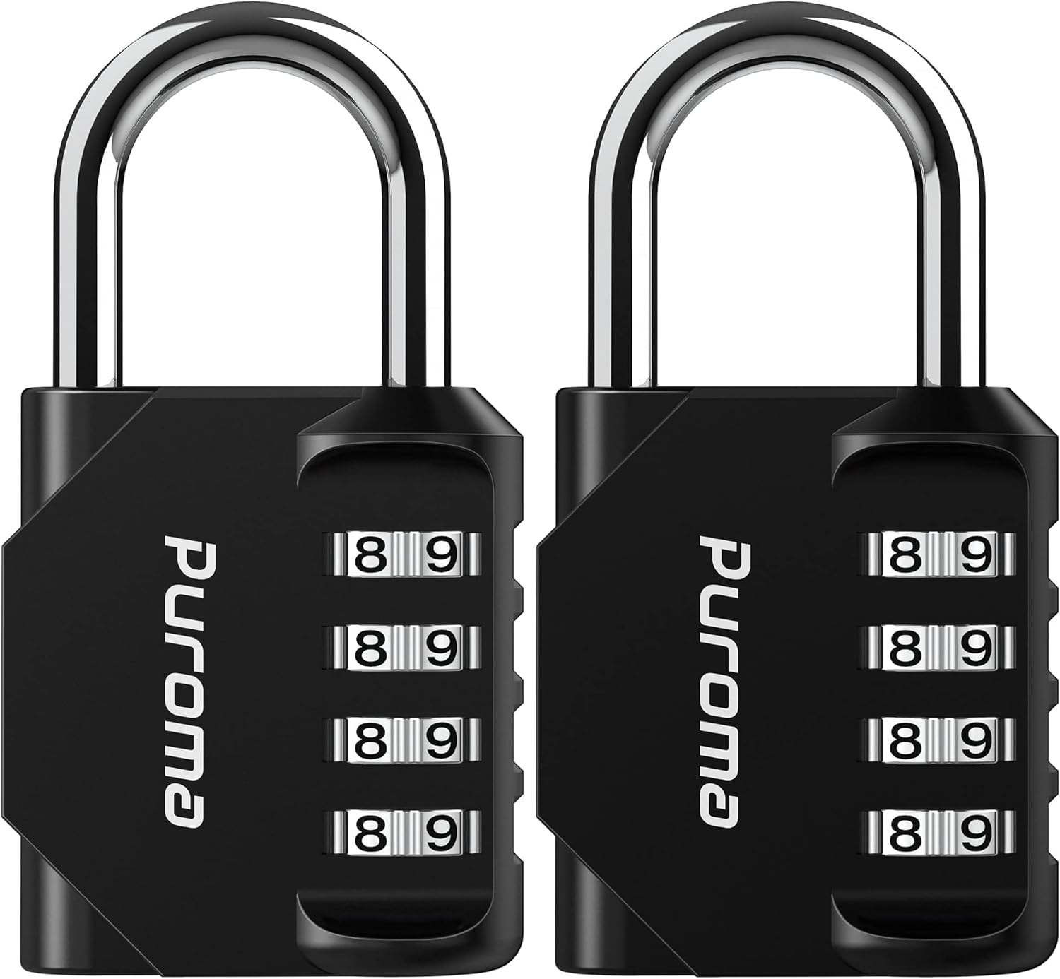 Puroma 2 Pack Combination Lock 4 Digit Padlock for School Gym Locker, Sports Locker, Fence, Toolbox, Case, Hasp Storage (Black & Code Window)