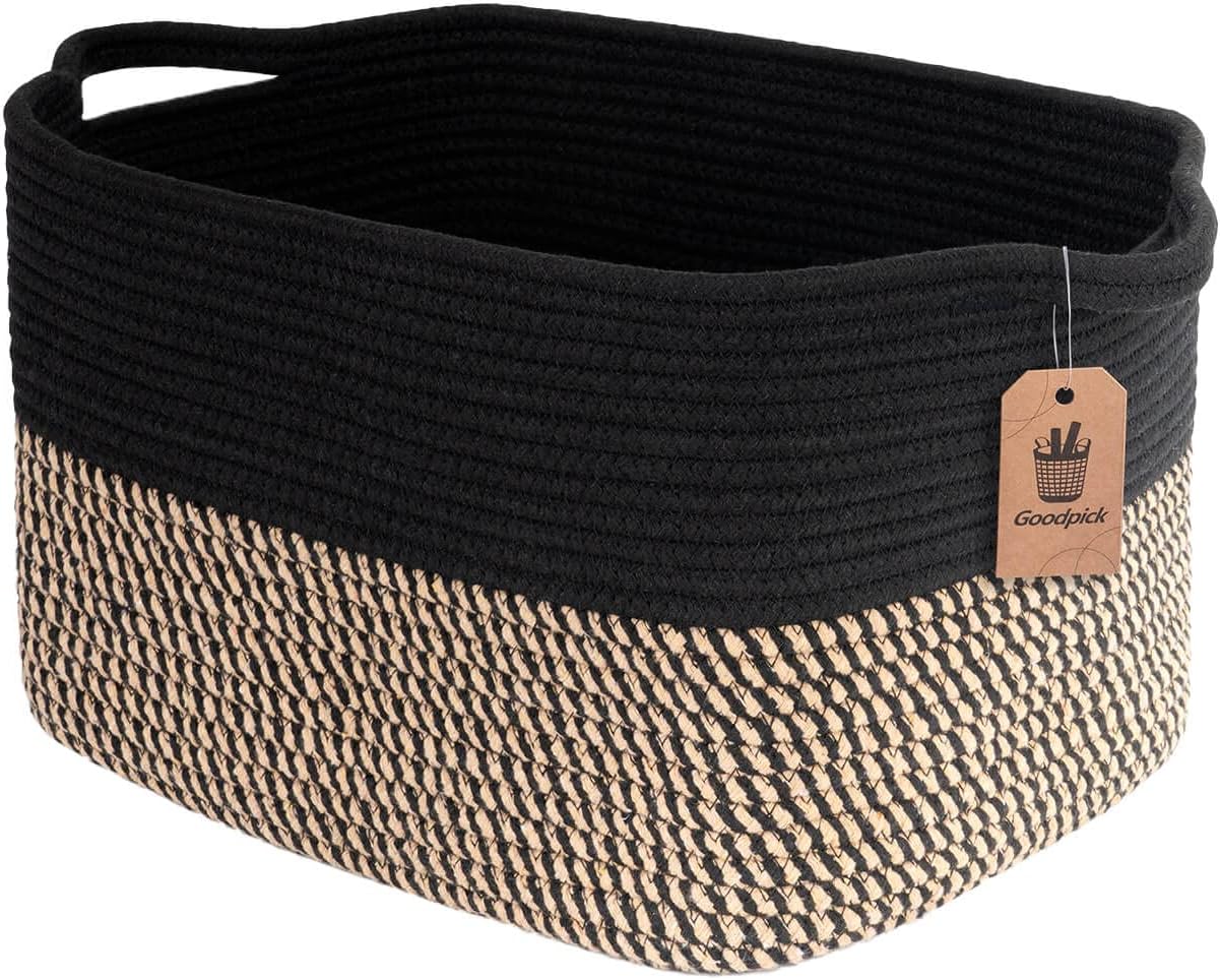 Goodpick Cube Storage Bins – Towel, Book, Cloth, Shoes, Closet Shelf Woven Baskets for Office, Baby Laundry, Toys, 13”x10”x9”