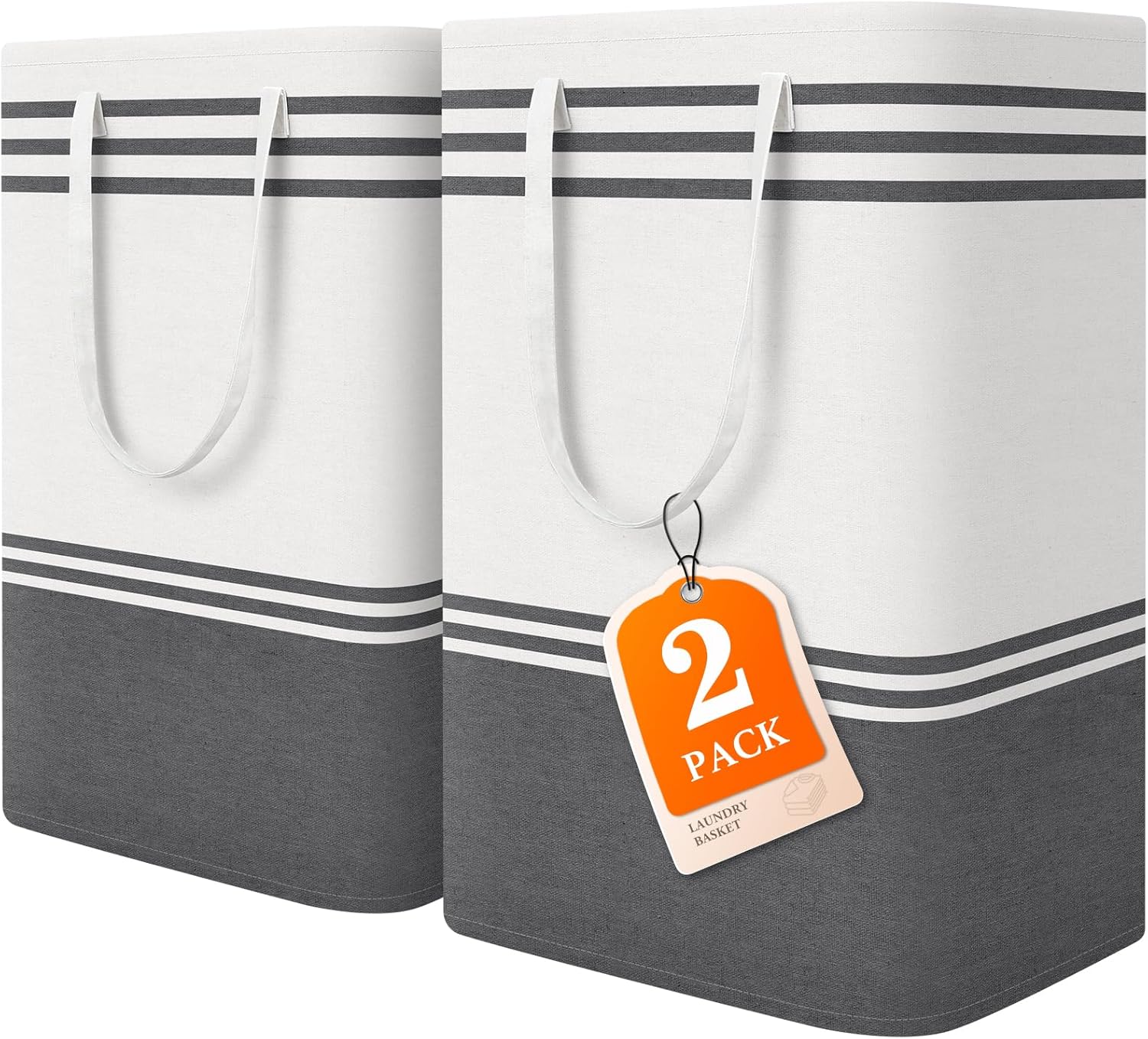 2 Pack Large Laundry Baskets, Laundry Hampers, Freestanding Waterproof Collapsible Clothes Bags with Reinforced Handles – Foldable Dirty Clothes Basket for Dorm, Bathroom, Room (Grey/75L)