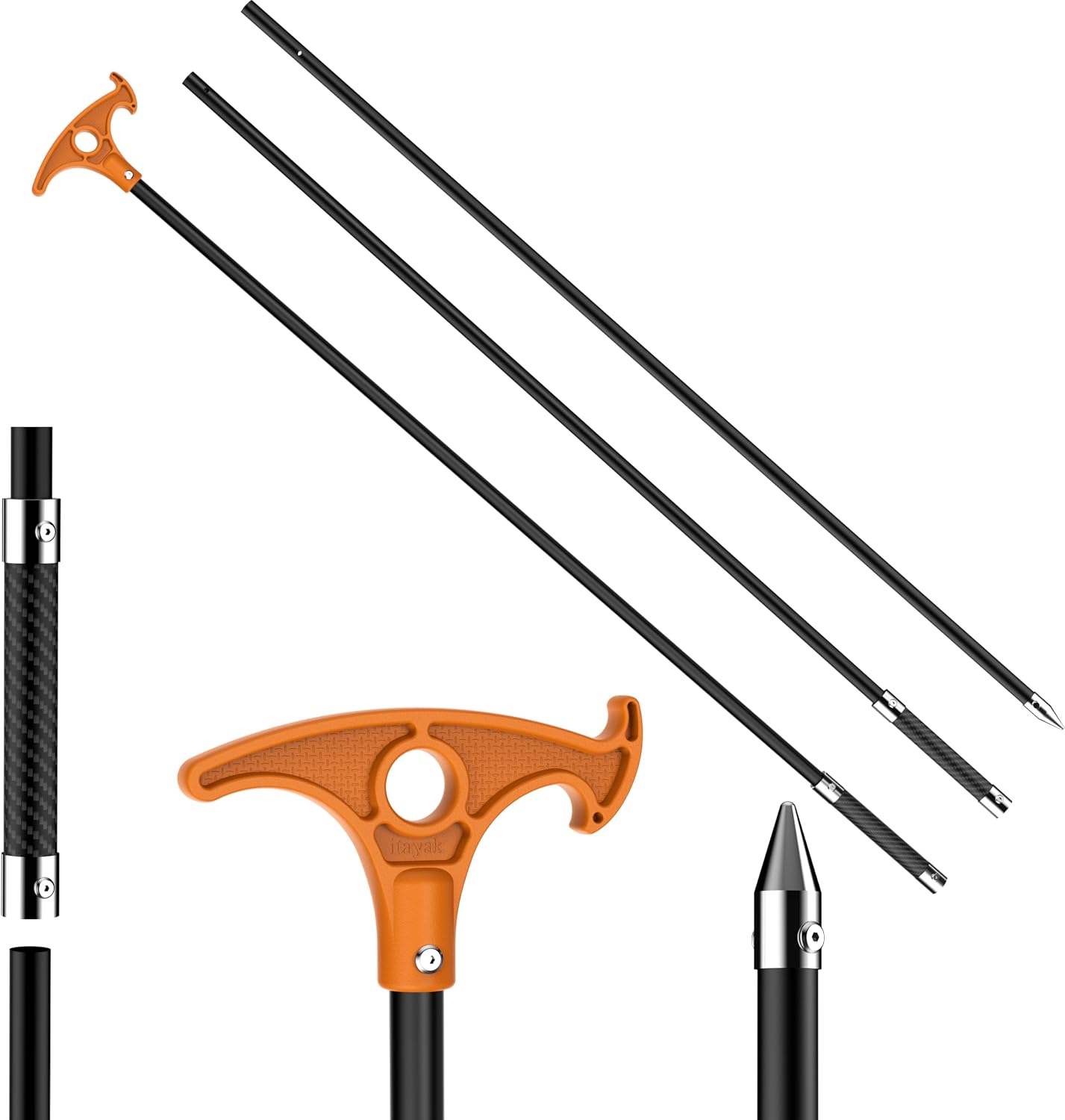 itayak 8.39’/12.3′ Shallow Water Anchor Pole (Gloves Included) | Solid Fiberglass, Hook-Handle, 316 Stainless Tip, Mud Anchor Pole for Fishing Kayak