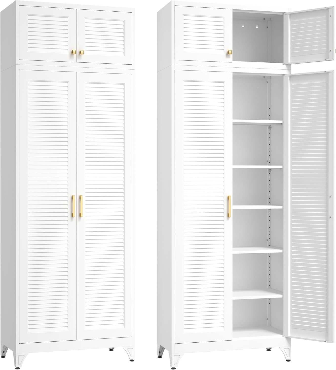 SteeLoong Kitchen Pantry Cabinet,90″ Metal Storage Cabinet with Doors and 5 Adjustable Shelves,White Tall Locker Organizer Steel Garage Cabinets for Tool,File Cabinet for Office,Kitchen,Garage,School