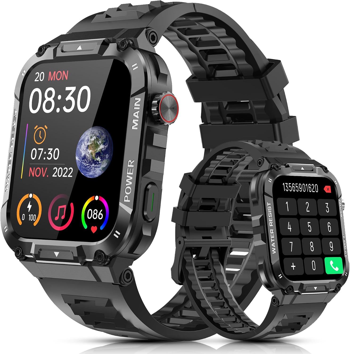 Smart Watch with Phone Function, Make/Answer Call AI Voice Control, Smartwatch with 28 Sport Modes Pedometer Fitness Watch for Android and iOS Phones Men Women (Square, Black)