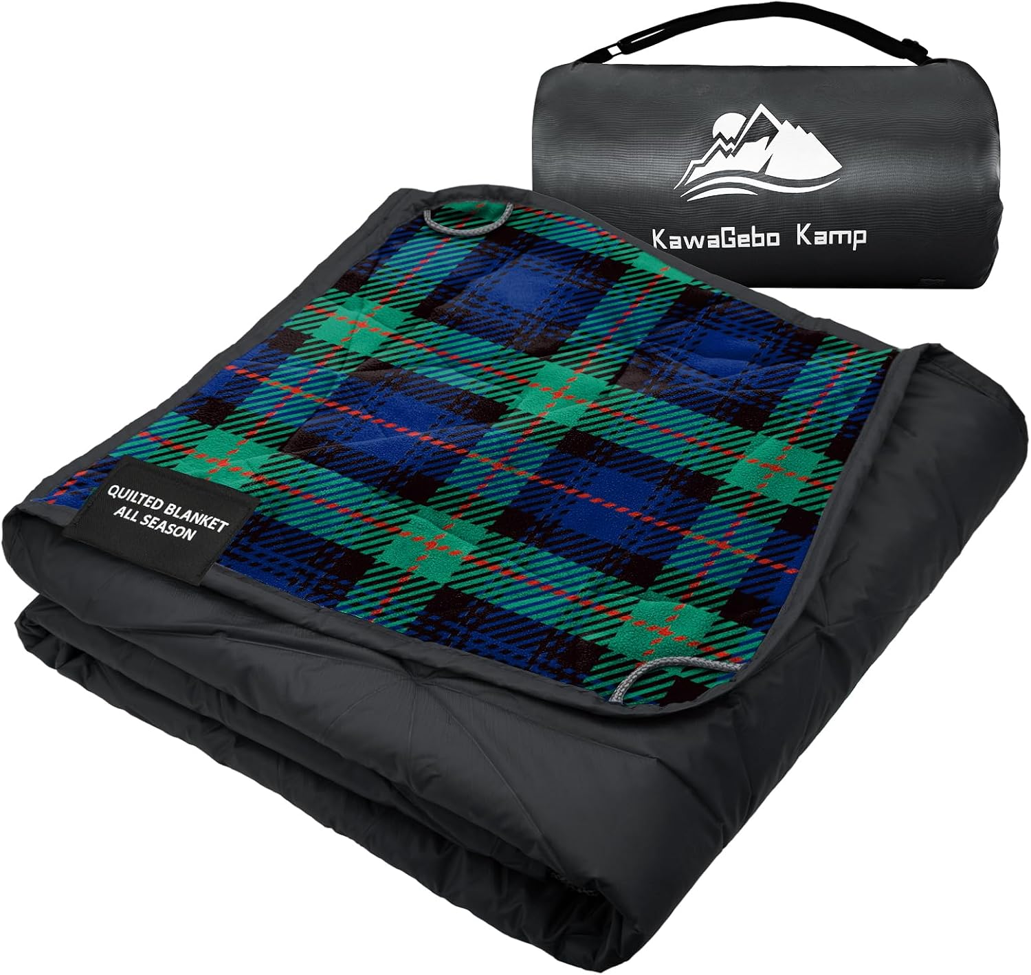 Large Waterproof Outdoor Blanket Thick Fleece 80″ x 58″ | Windproof Stadium Blanket, Wearable Poncho, Machine Washable for Camping, Car, Pet, Picnics – Green Check