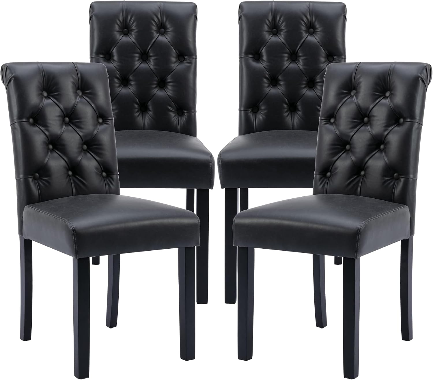 chairus Dining Chairs Set of 4 Mid Century Modern Living Room Chairs with Button Tufted High Back PU Leather Armless Chair Comfy Upholstered Side Chairs for Kitchen/Restaurant/Bedroom, Black