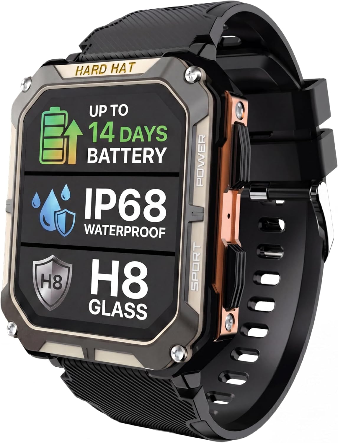 Rugged Smart Watch for Men, Original Smartwatch, Waterproof Smart Watch for Construction Work Men, with Fitness Trackers, Heart Rate Monitor, IP68, Pedometer, Workout Modes & More
